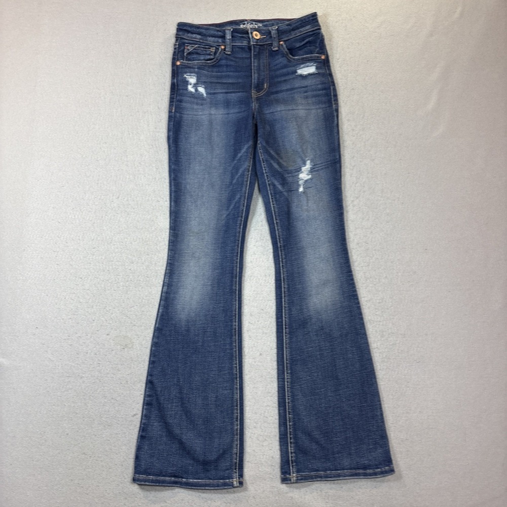 Edgely Women Mid Rise Slim Boot Jeans Size 4‎ Stretch Blue Distressed Stretch